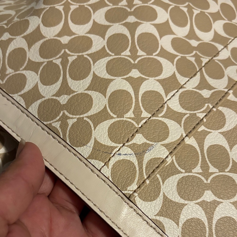 Coach Tan and Pink Heritage Stripe Signature Tote - Picture 9 of 10